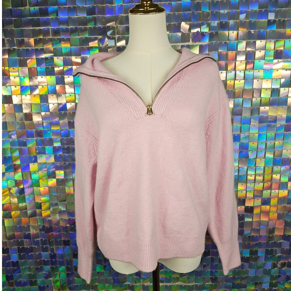 J Crew Baby‎ Pink Soft Knit Half Zip Pullover Sweater Women's Wool Alpaca